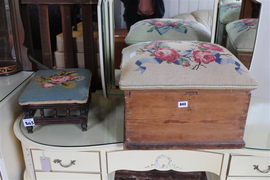 Pine box seat stool and small Victorian stool